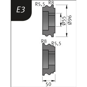 Rolki gnące Typ E3, Ø 96 x 55 x 50 mm, R 5,5+8 / 8+5,5 mm do giętarki SBM 250-25 E Metallkraft kod: 3880713
